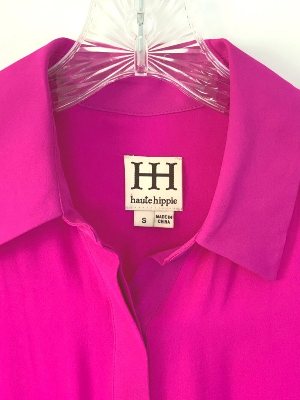 New Haute Hippie 100% Silk Long Sleeve Romper In Fuschia/Hot Pink Sz S - Picture 2 of 16